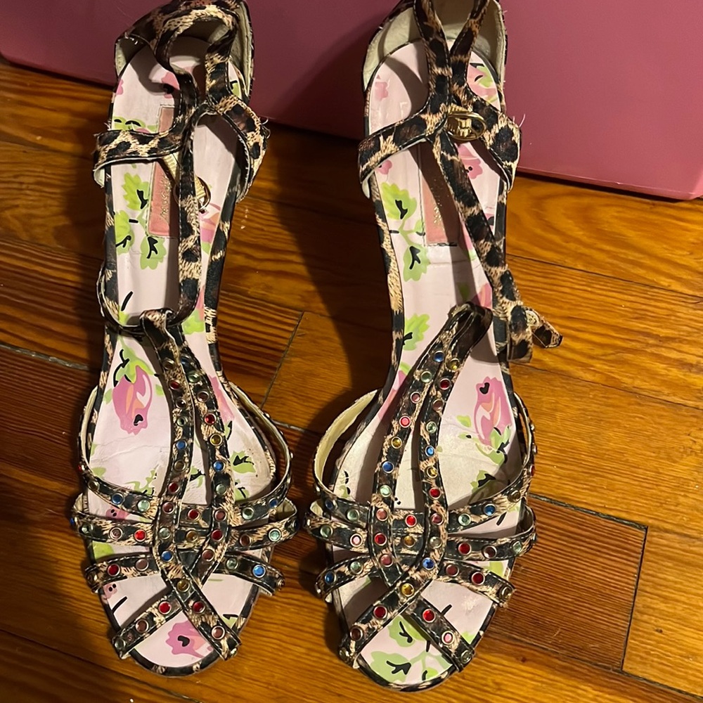 Betsy Johnson Studded Leopard Print Sandals